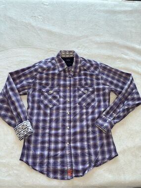 20X Men's Purple Plaid Button-Up Shirt